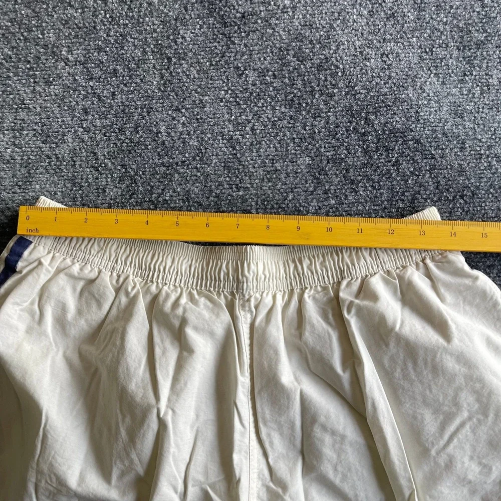 Speedo Mens Vintage Swim Trunks Cream Navy Blue Side‎ Stripe Mesh Liner Large